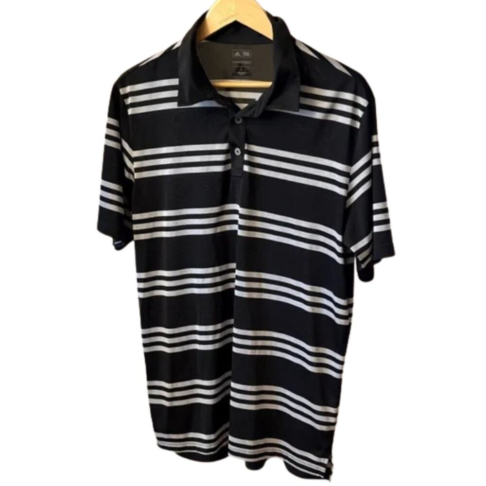 Adidas Puremotion Black White Striped Polo Shirt Men’s Large